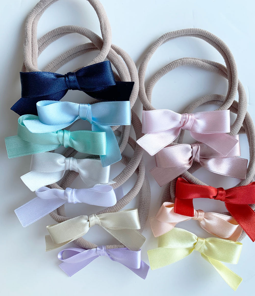 Old Pink, Yellow, Light Green- Satin bows set of 3 soft headbands, image size:1000x1162